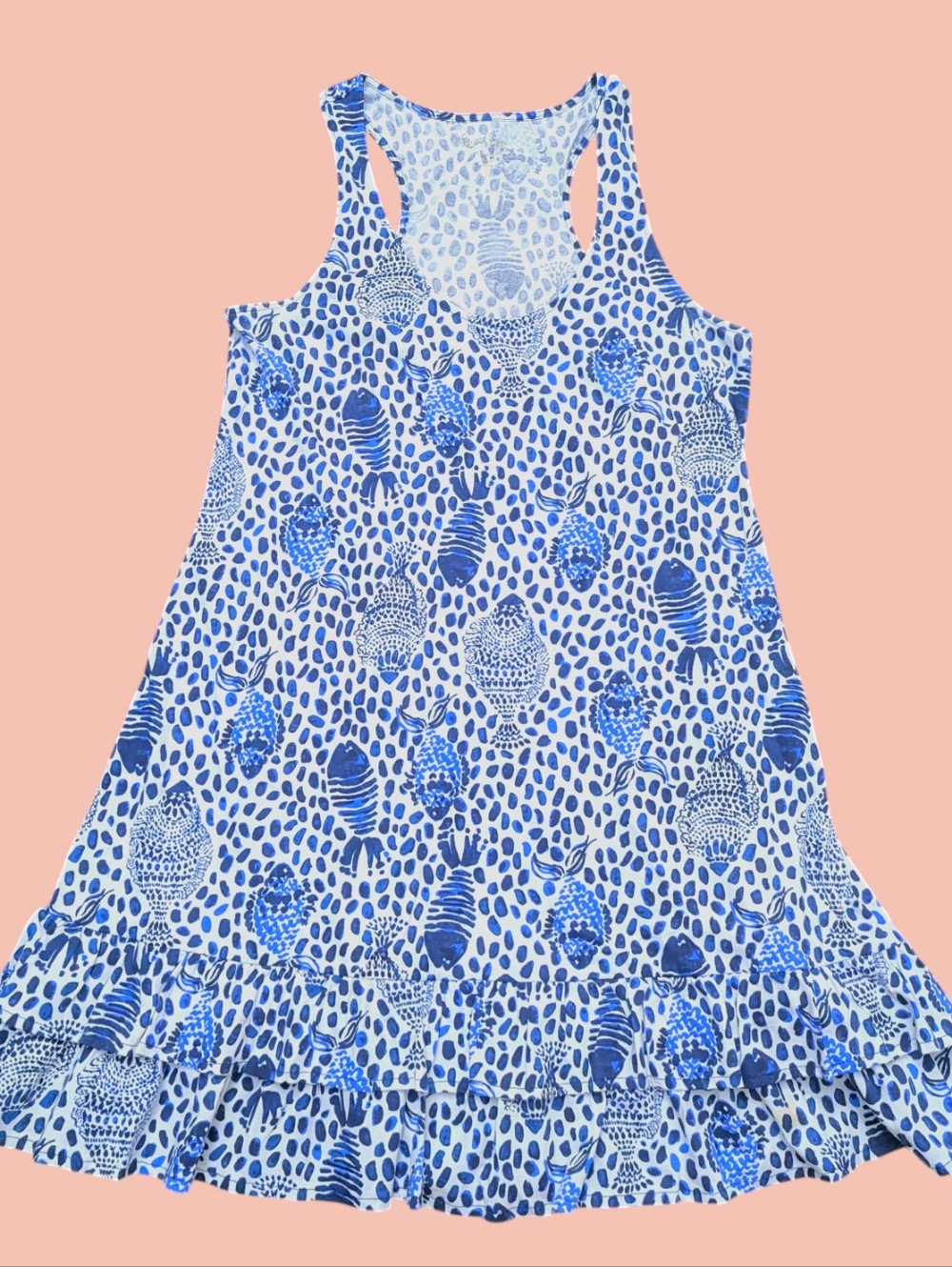 Lilly Pulitzer Evangelia Dress Ruffle Hem Fish In High Tide Racerback Sz Medium
